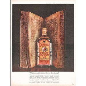 1961 Gordon's London Dry Gin Vintage Print Ad Antique Dictionary Book Wall Art